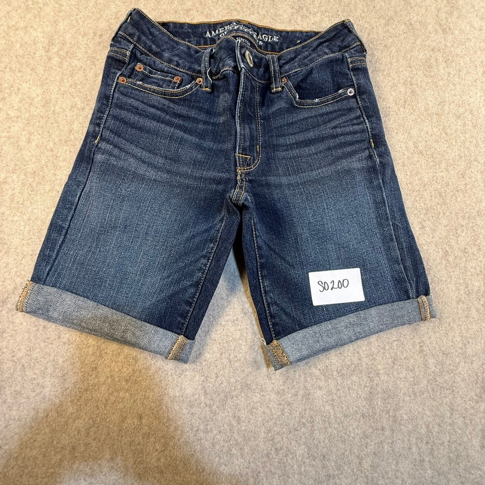 American Eagle Outfitters Womens Bermuda Denim Shorts Dark Wash Stretch Size 2